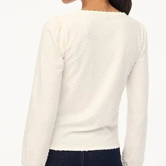 J. CREW FACTORY Long Sleeve Clip Dot Top Cream Ivory Off White ? Textured Blouse - Picture 4 of 13